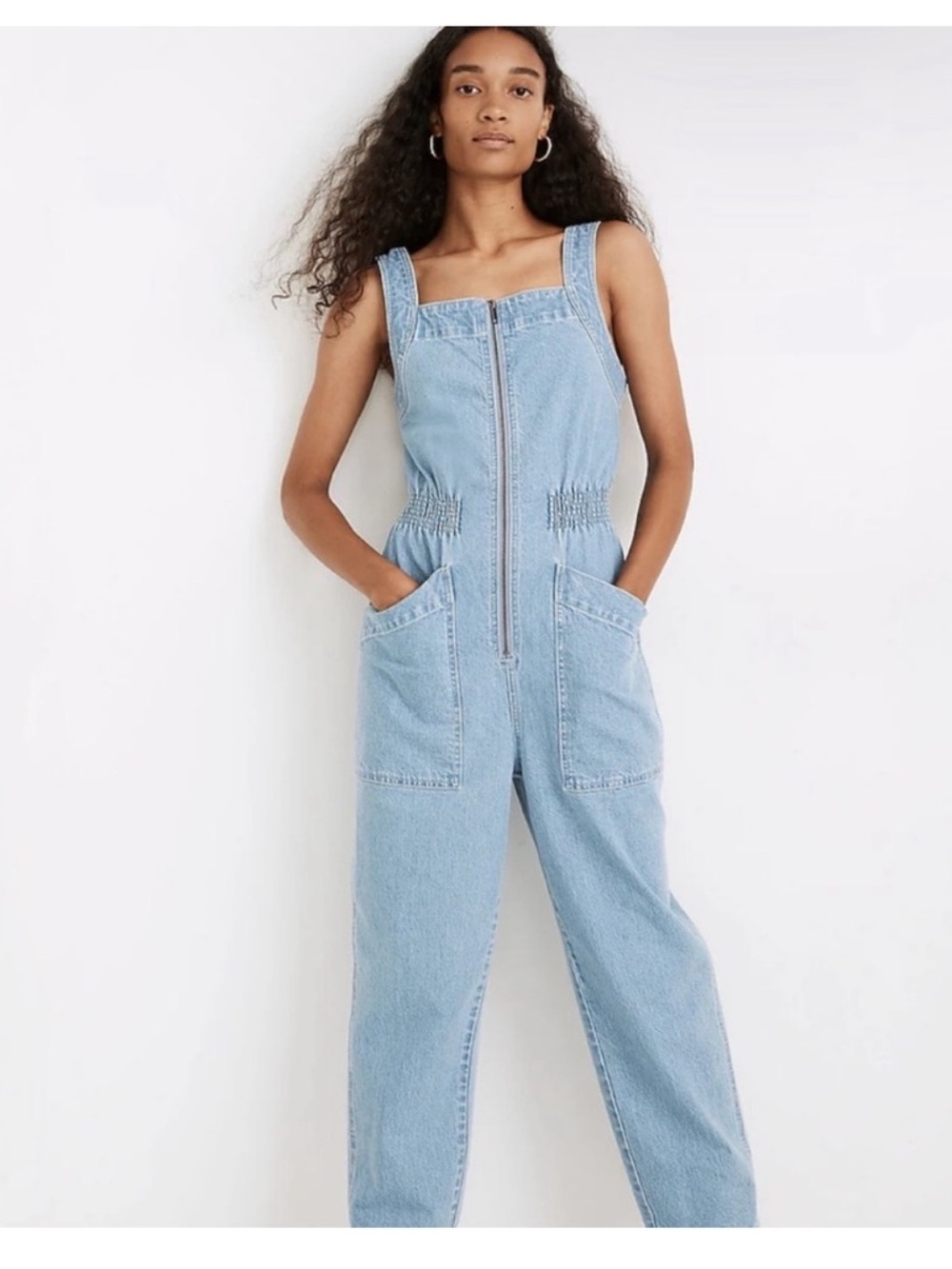 Madewell Light Blue Denim Zip-Front Overalls